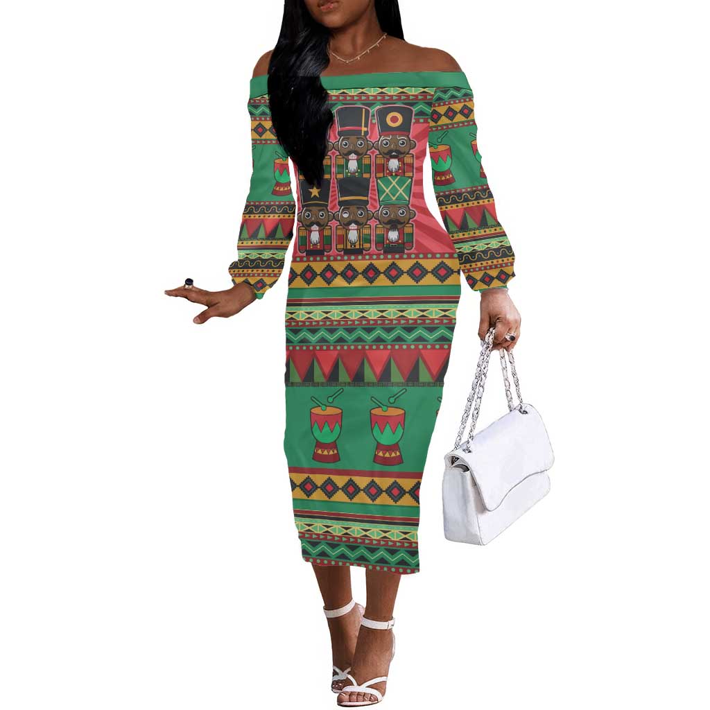 Black Nutcrackers Off The Shoulder Long Sleeve Dress Afro Christmas