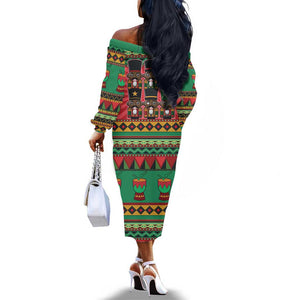 Black Nutcrackers Off The Shoulder Long Sleeve Dress Afro Christmas