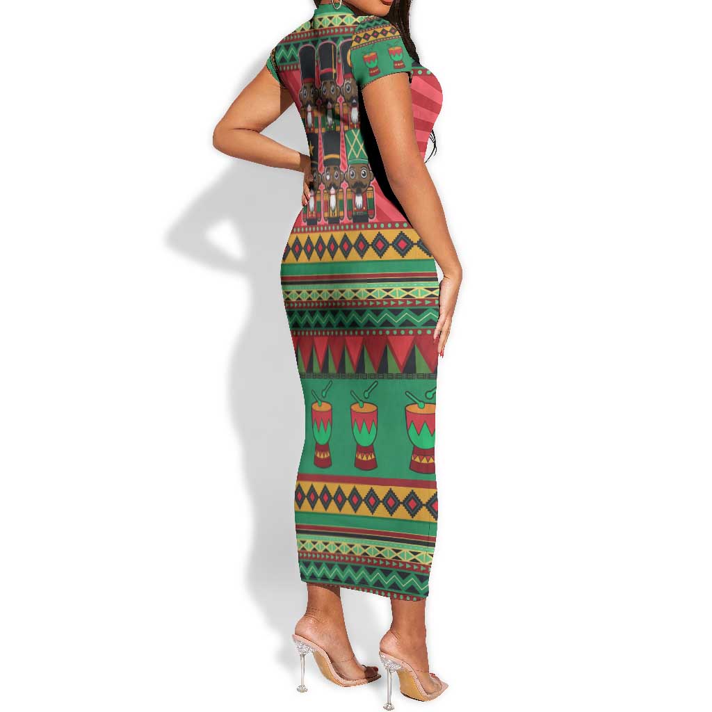 Black Nutcrackers Short Sleeve Bodycon Dress Afro Christmas DT03