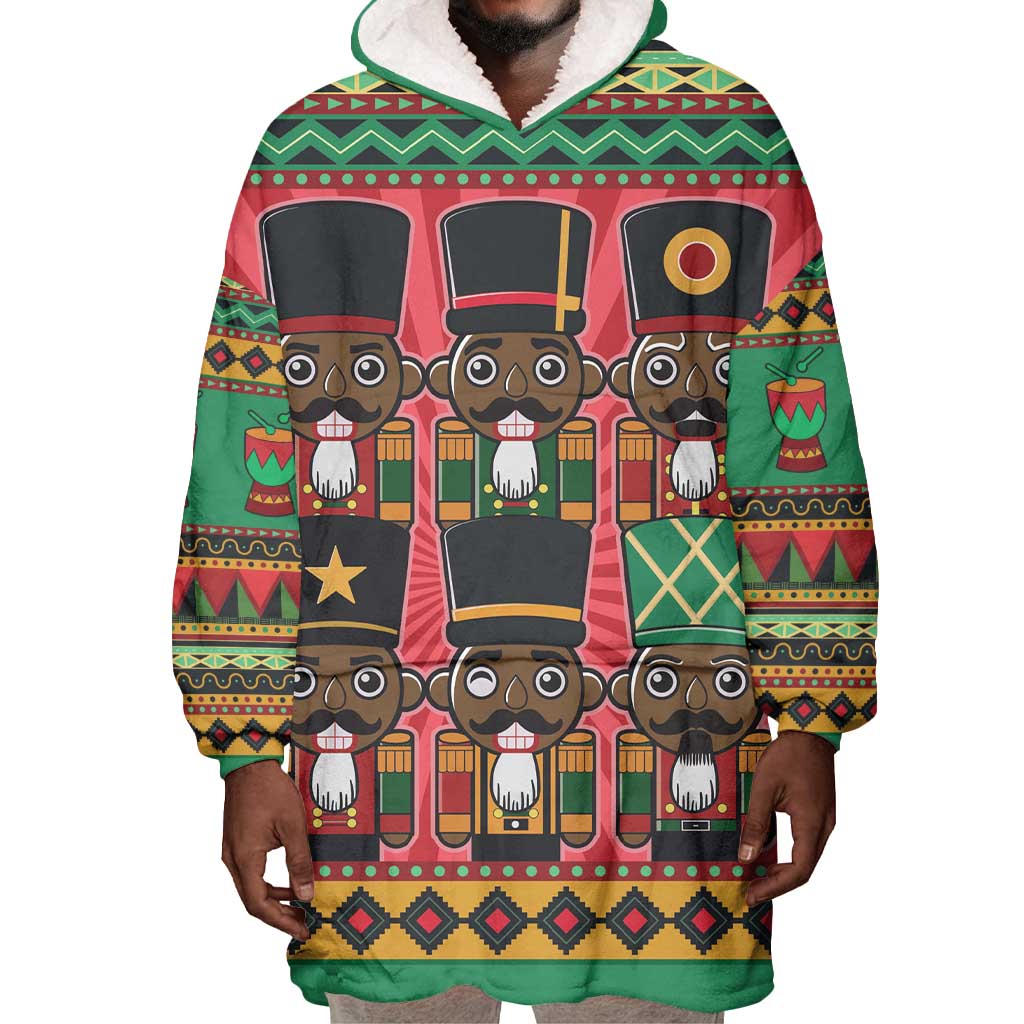 Black Nutcrackers Wearable Blanket Hoodie Afro Christmas