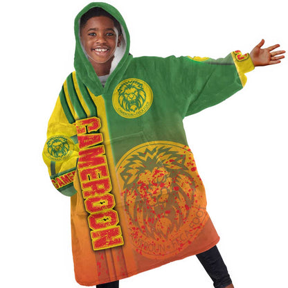 Cameroon Soccer Kid Wearable Blanket Hoodie Indomitable Lions Football - Road To Champion