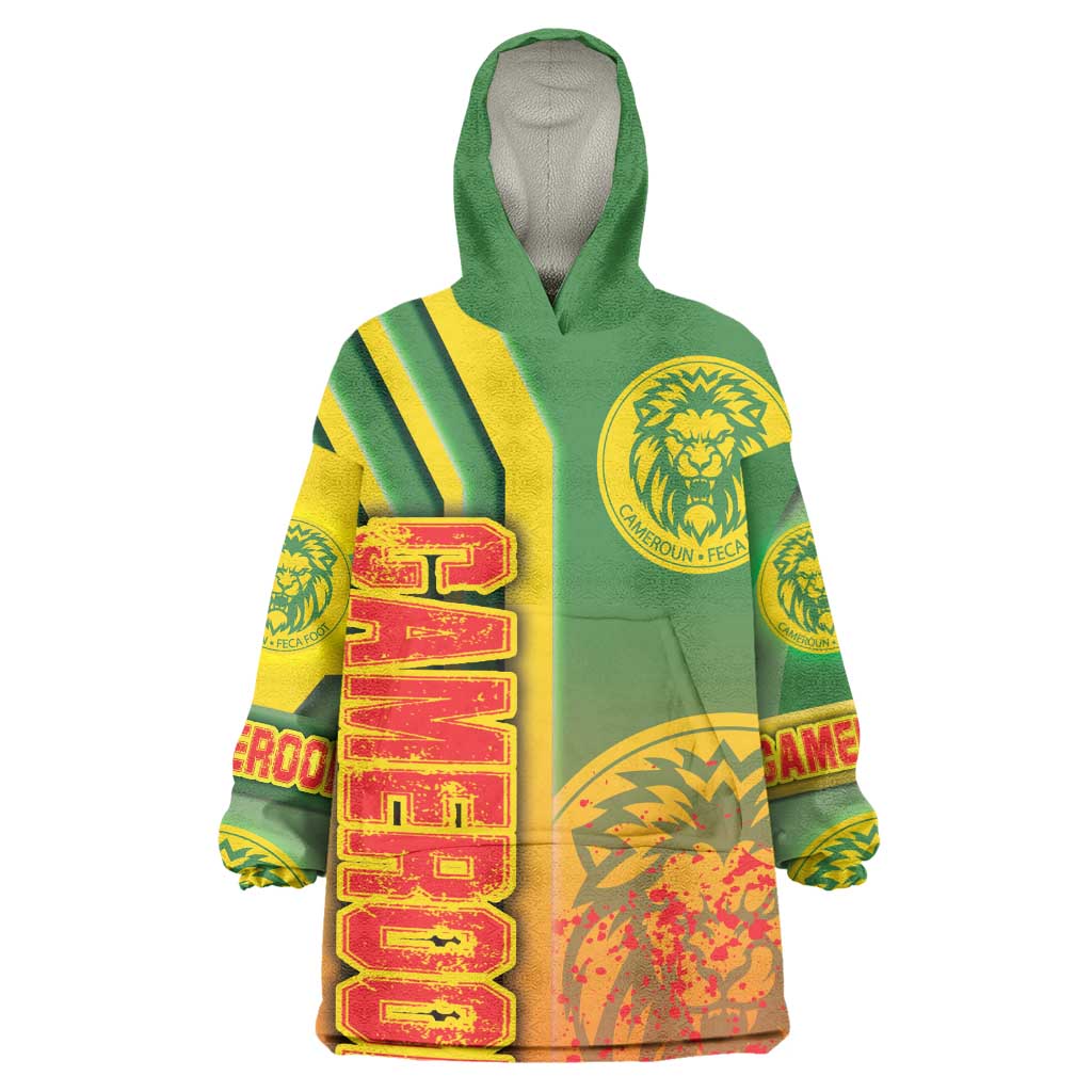Cameroon Soccer Kid Wearable Blanket Hoodie Indomitable Lions Football - Road To Champion