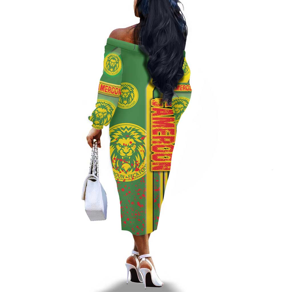 Cameroon Soccer Off The Shoulder Long Sleeve Dress Indomitable Lions Football - Road To Champion