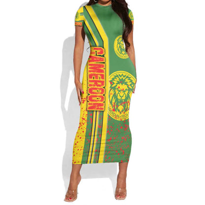 Cameroon Soccer Short Sleeve Bodycon Dress Indomitable Lions Football - Road To Champion DT03