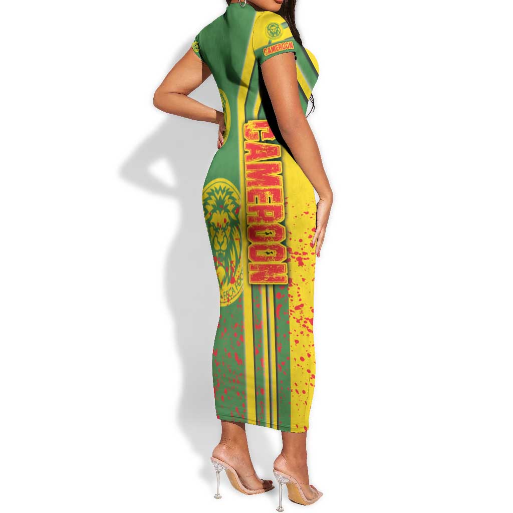 Cameroon Soccer Short Sleeve Bodycon Dress Indomitable Lions Football - Road To Champion DT03