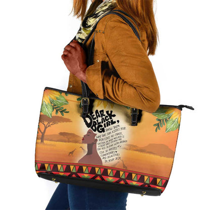 Dear Black Girl Leather Tote Bag African Pride Black Women