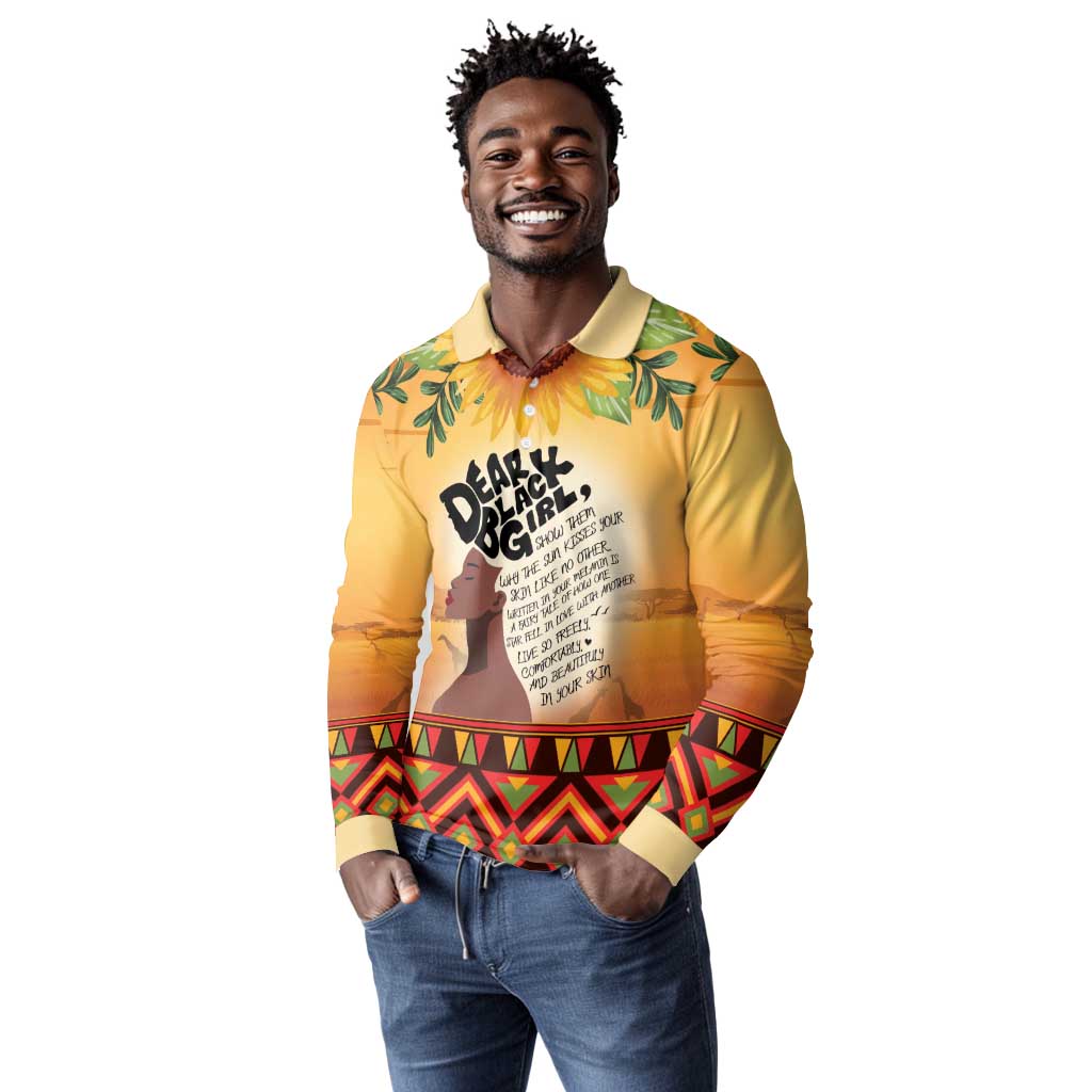Dear Black Girl Long Sleeve Polo Shirt African Pride Black Women
