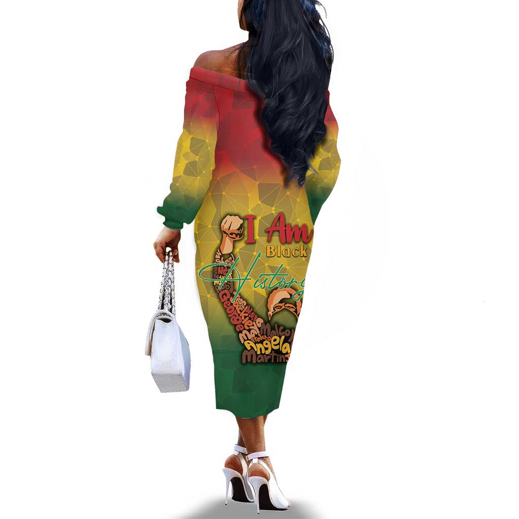 Black History Month Off The Shoulder Long Sleeve Dress I Am Black