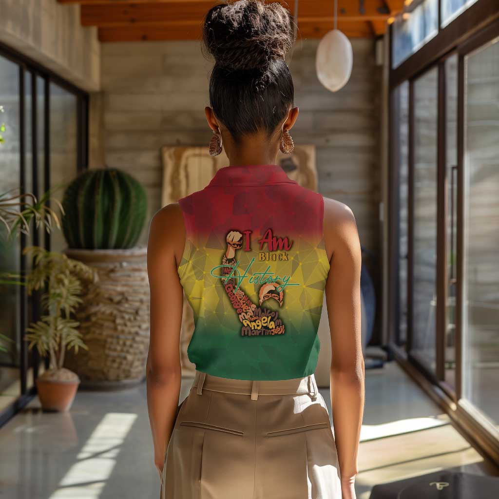 Black History Month Women Sleeveless Polo Shirt I Am Black