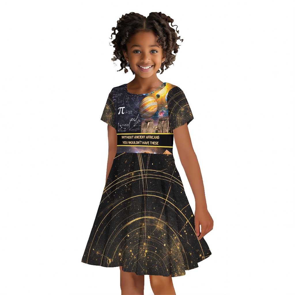Afro Egyptian Pyramids Kid Short Sleeve Dress Ancient African Achievements Galaxy