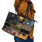 Afro Egyptian Pyramids Leather Tote Bag Ancient African Achievements Galaxy