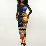 Afro Egyptian Pyramids Long Sleeve Bodycon Dress Ancient African Achievements Galaxy DT04