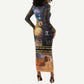 Afro Egyptian Pyramids Long Sleeve Bodycon Dress Ancient African Achievements Galaxy DT04