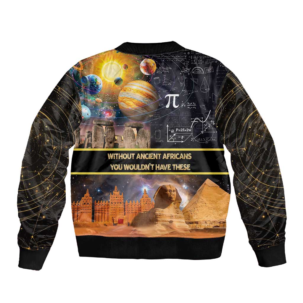 Afro Egyptian Pyramids Sleeve Zip Bomber Jacket Ancient African Achievements Galaxy