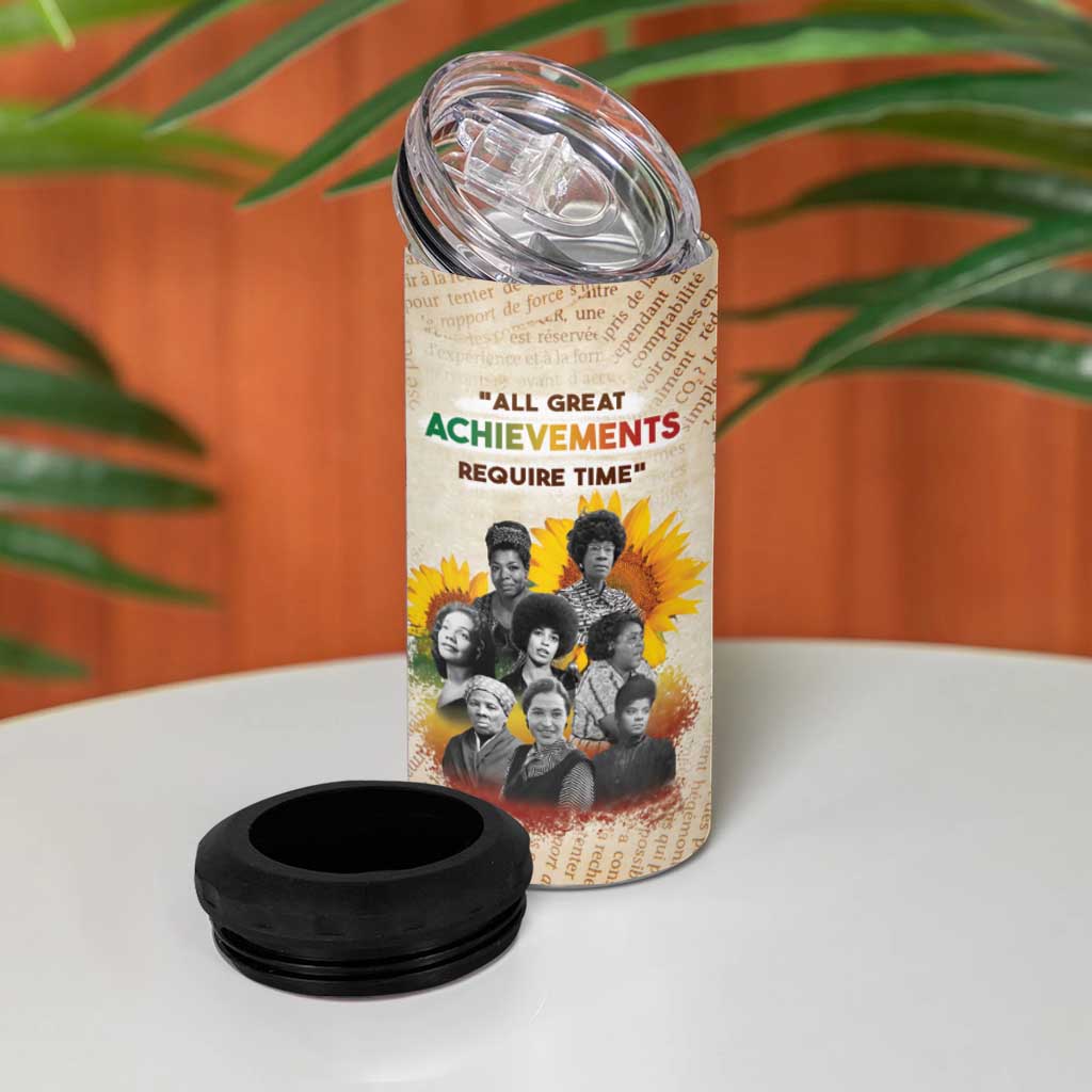 African Achievements 4 in 1 Can Cooler Tumbler Civil Rights Female Leaders Sunflower
