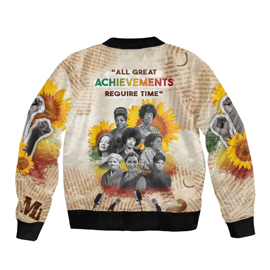 African Achievements Sleeve Zip Bomber Jacket Civil Rights Female Leaders Sunflower