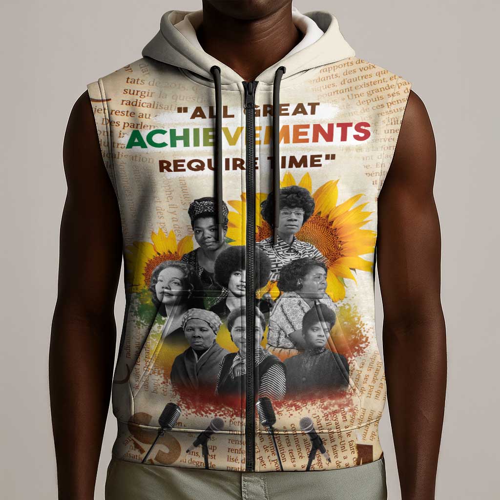 African Achievements Sleeveless Zip Hoodie Civil Rights Female Leaders Sunflower - African Pride