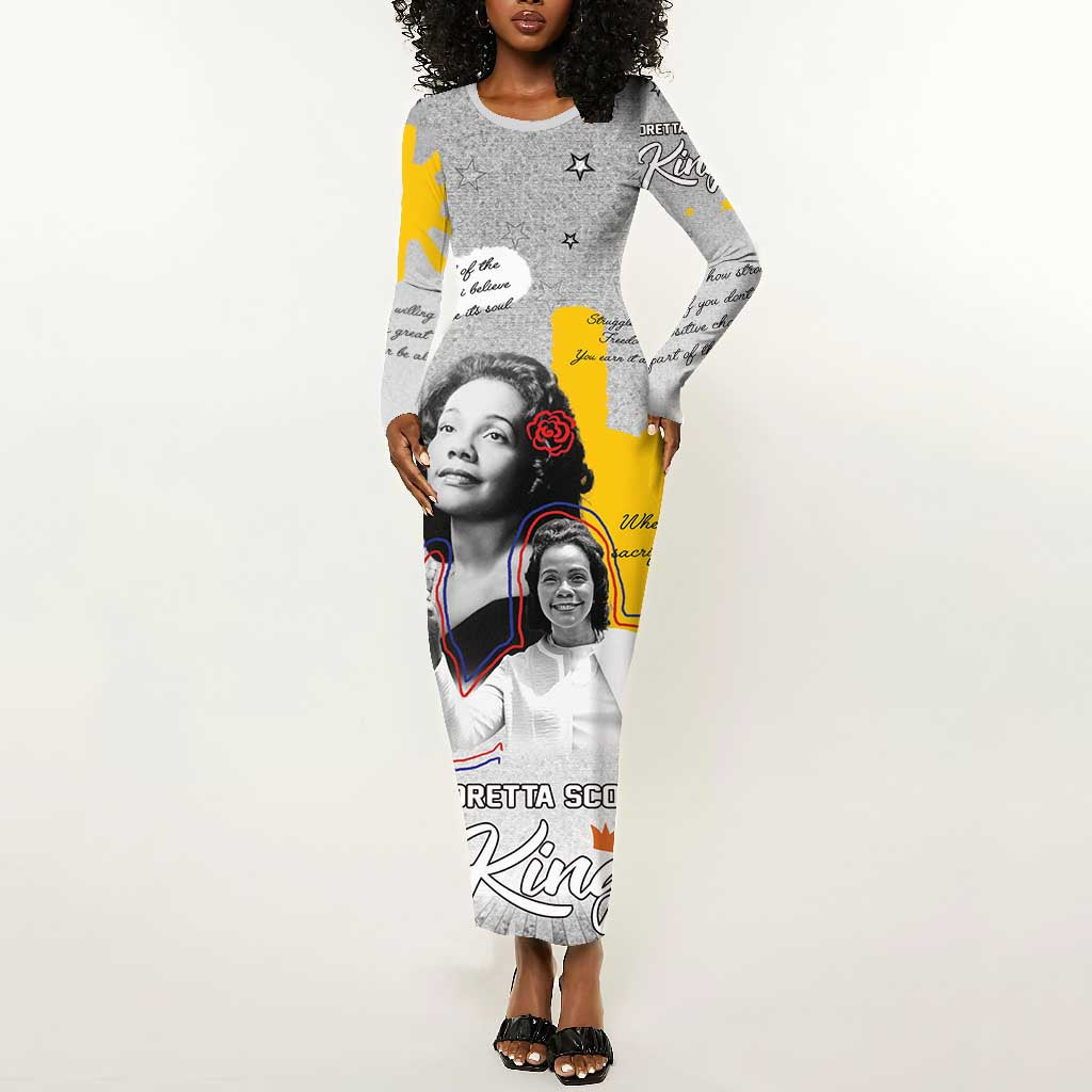 African American Coretta Scott King Long Sleeve Bodycon Dress Honoring The Legacy Hand Draw Style DT04