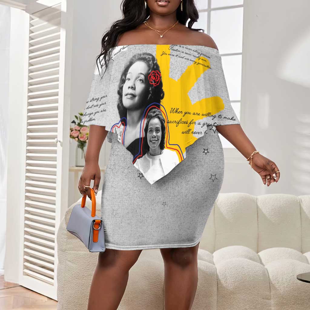 African American Coretta Scott King Off Shoulder Short Dress Honoring The Legacy Hand Draw Style