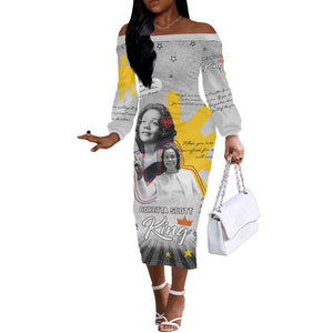 African American Coretta Scott King Off The Shoulder Long Sleeve Dress Honoring The Legacy Hand Draw Style