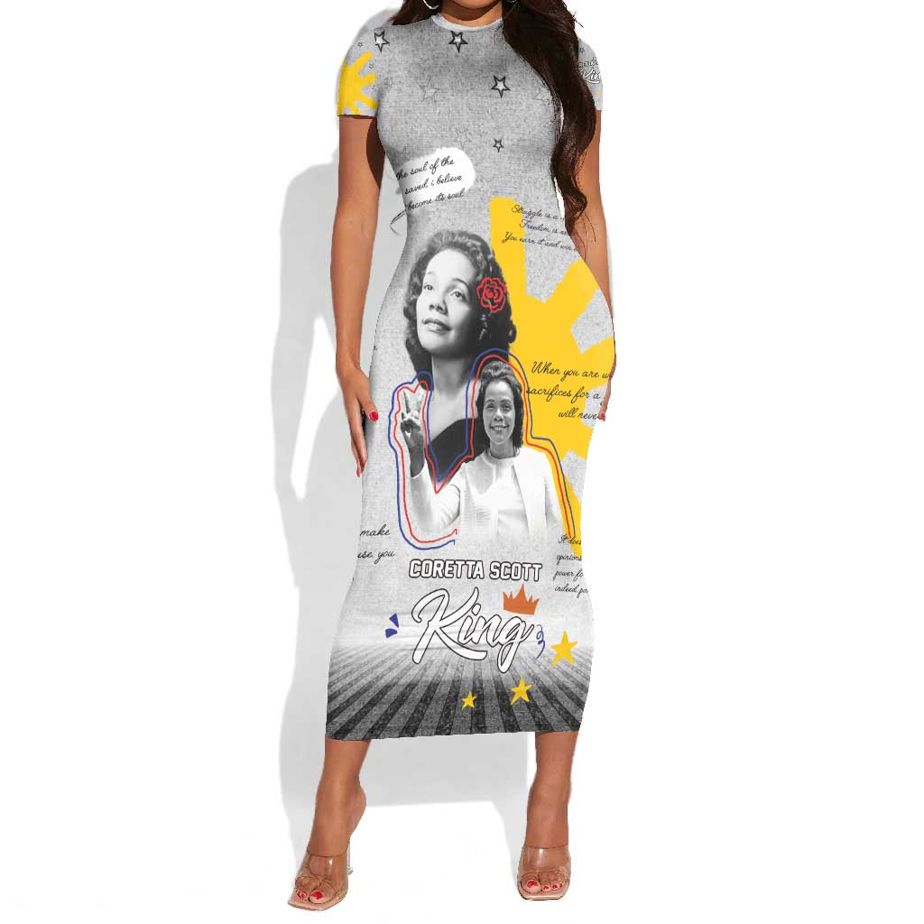 African American Coretta Scott King Short Sleeve Bodycon Dress Honoring The Legacy Hand Draw Style DT04