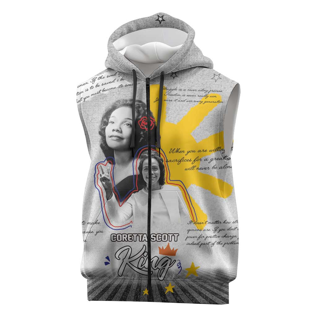 African American Coretta Scott King Sleeveless Zip Hoodie Honoring The Legacy Hand Draw Style - African Pride