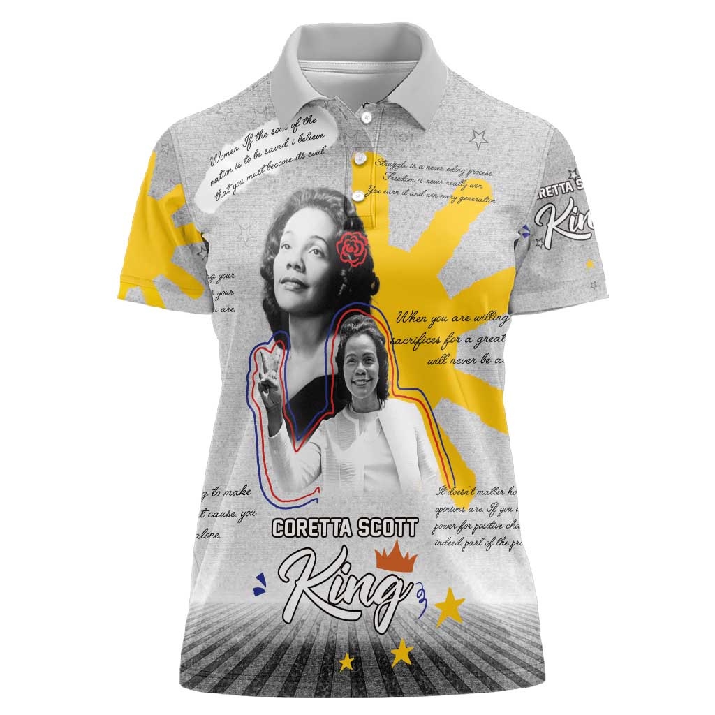 African American Coretta Scott King Women Polo Shirt Honoring The Legacy Hand Draw Style