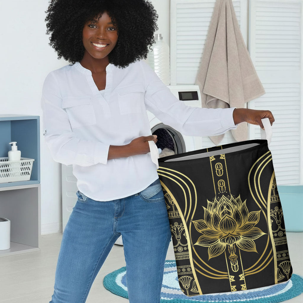 Egypt The Lotus Laundry Basket Gold Bloom Hieroglyphic Patterns