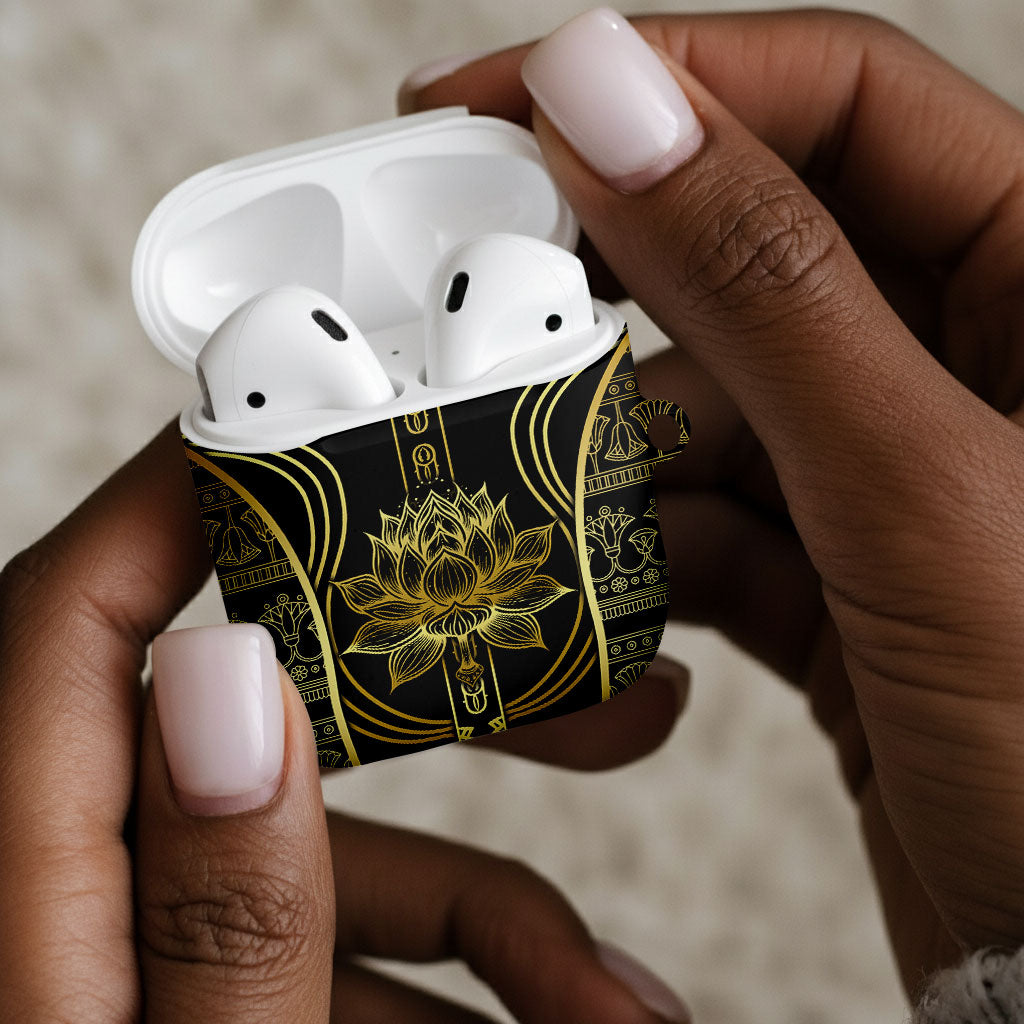 Egypt The Lotus AirPods Case Gold Bloom Hieroglyphic Patterns