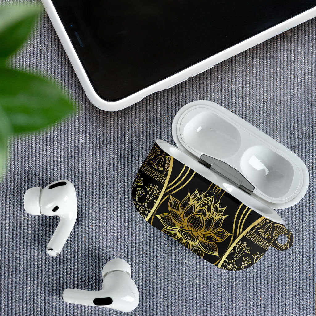 Egypt The Lotus AirPods Case Gold Bloom Hieroglyphic Patterns