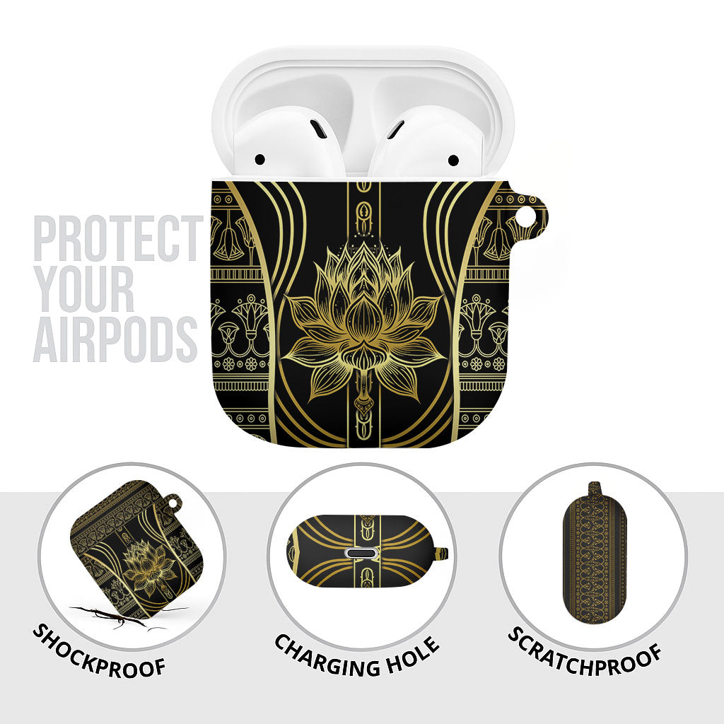 Egypt The Lotus AirPods Case Gold Bloom Hieroglyphic Patterns