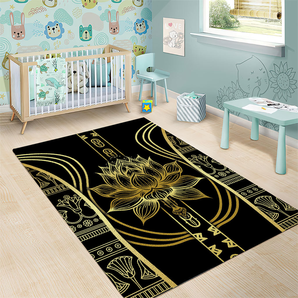 Egypt The Lotus Area Rug Gold Bloom Hieroglyphic Patterns