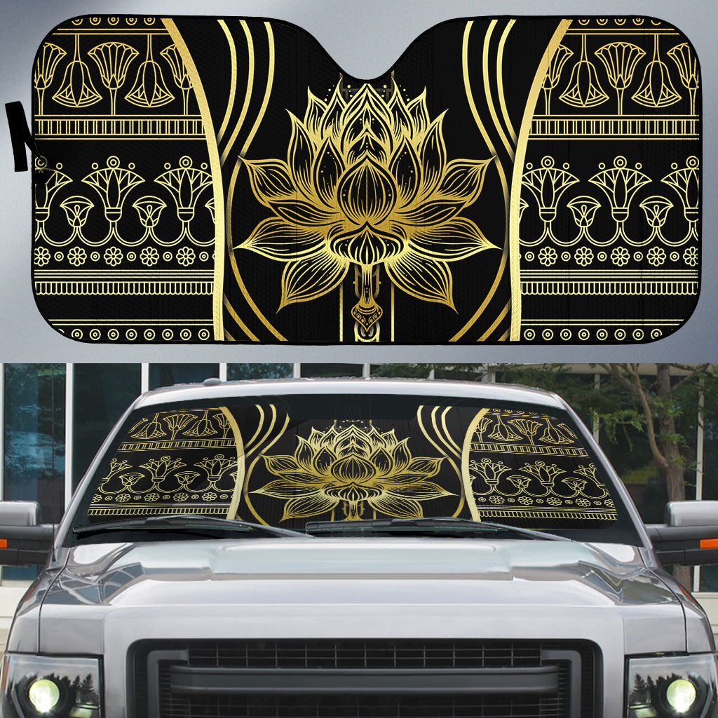 Egypt The Lotus Auto Sun Shade Gold Bloom Hieroglyphic Patterns