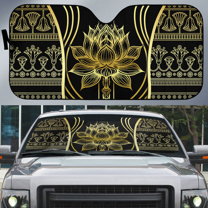 Egypt The Lotus Auto Sun Shade Gold Bloom Hieroglyphic Patterns