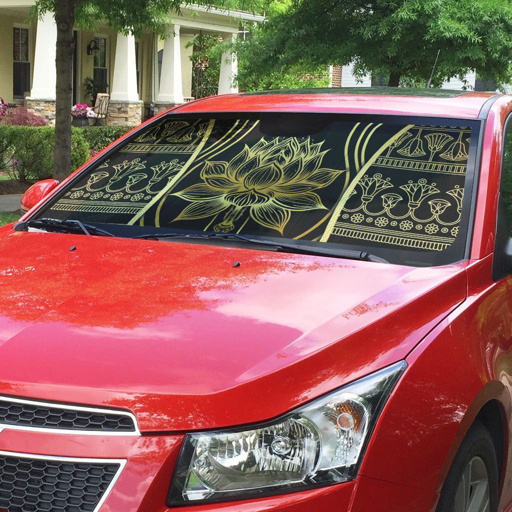 Egypt The Lotus Auto Sun Shade Gold Bloom Hieroglyphic Patterns