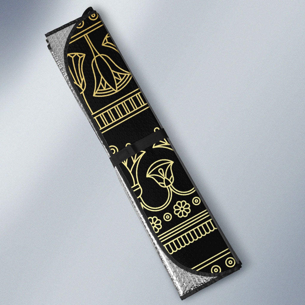 Egypt The Lotus Auto Sun Shade Gold Bloom Hieroglyphic Patterns