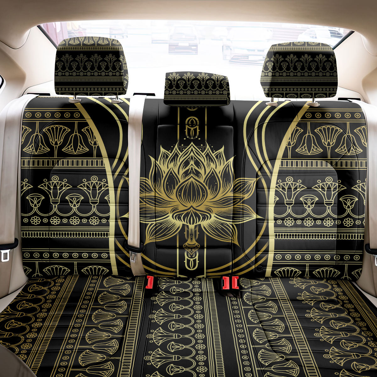 Egypt The Lotus Back Car Seat Cover Gold Bloom Hieroglyphic Patterns