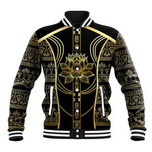 Egypt The Lotus Baseball Jacket Gold Bloom Hieroglyphic Patterns
