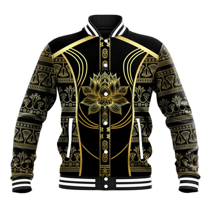 Egypt The Lotus Baseball Jacket Gold Bloom Hieroglyphic Patterns