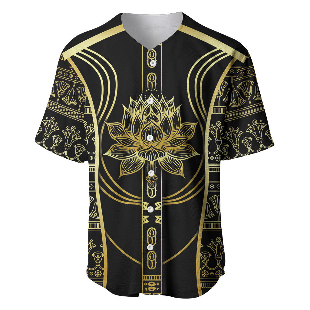 Egypt The Lotus Baseball Jersey Gold Bloom Hieroglyphic Patterns