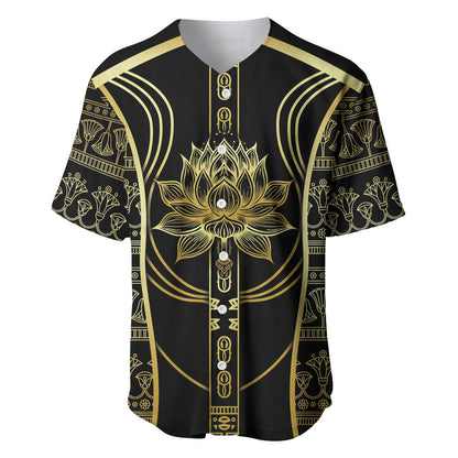 Egypt The Lotus Baseball Jersey Gold Bloom Hieroglyphic Patterns