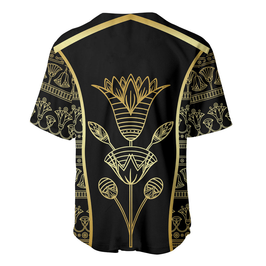 Egypt The Lotus Baseball Jersey Gold Bloom Hieroglyphic Patterns