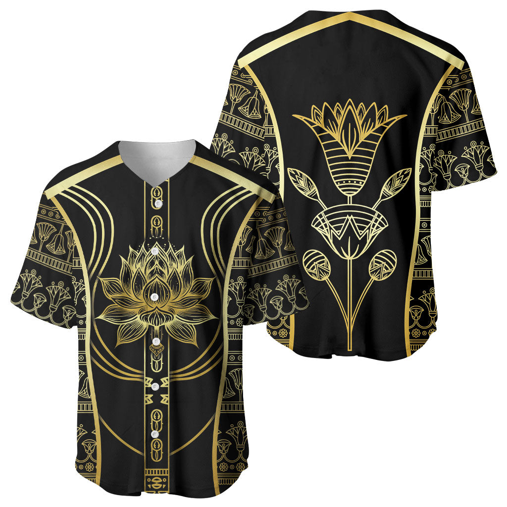 Egypt The Lotus Baseball Jersey Gold Bloom Hieroglyphic Patterns