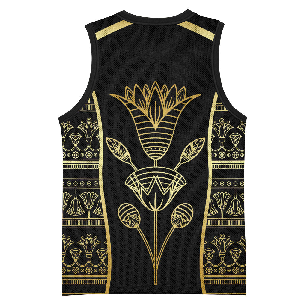 Egypt The Lotus Basketball Jersey Gold Bloom Hieroglyphic Patterns