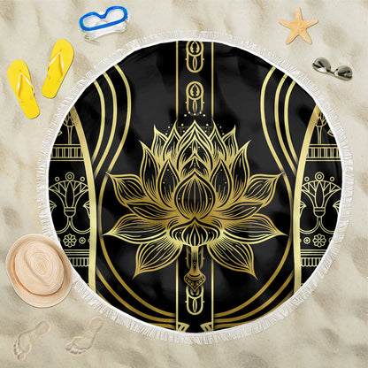 Egypt The Lotus Beach Blanket Gold Bloom Hieroglyphic Patterns