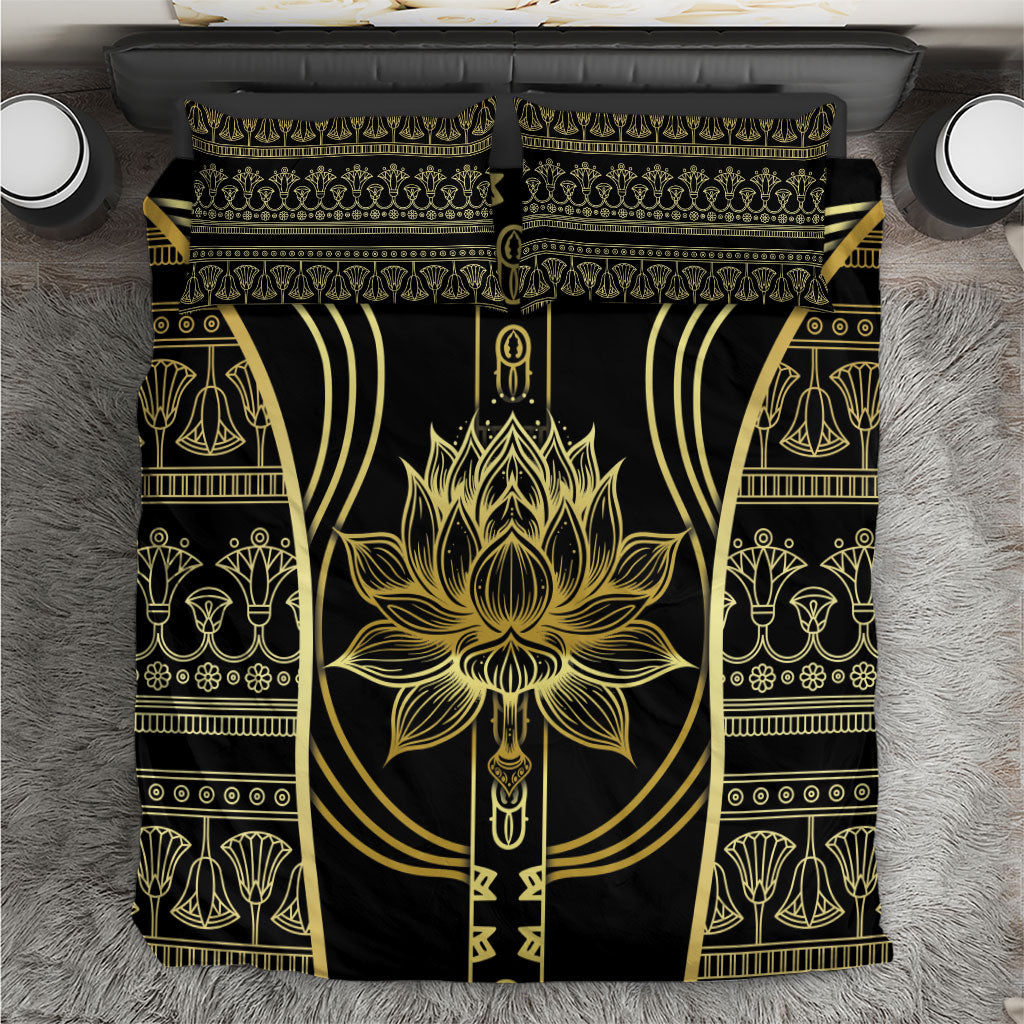 Egypt The Lotus Bedding Set Gold Bloom Hieroglyphic Patterns