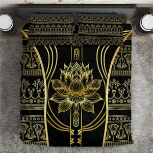 Egypt The Lotus Bedding Set Gold Bloom Hieroglyphic Patterns