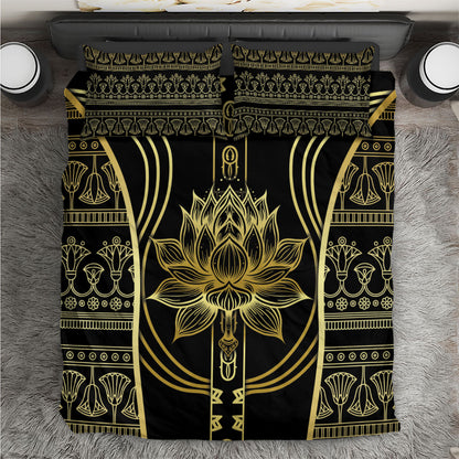 Egypt The Lotus Bedding Set Gold Bloom Hieroglyphic Patterns