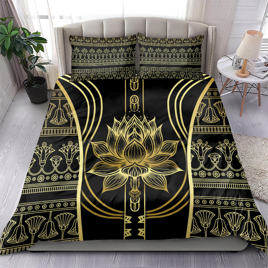 Egypt The Lotus Bedding Set Gold Bloom Hieroglyphic Patterns