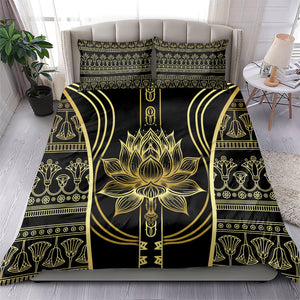 Egypt The Lotus Bedding Set Gold Bloom Hieroglyphic Patterns